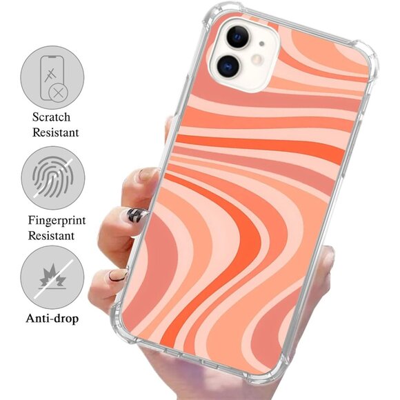 Retro groovy sherbet hippy 70s Orange Swirl Case Compatible with iPhone 11 - Picture 2 of 6